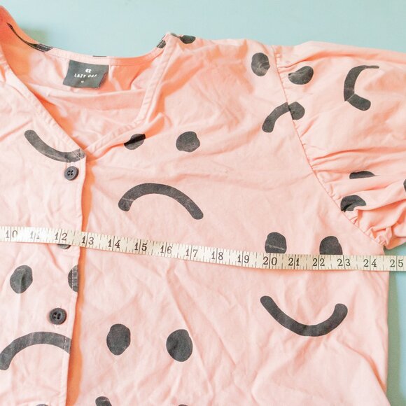 Lazy Oaf Happy Sad Pink Face Blouse - Size 18 - Picture 7 of 10